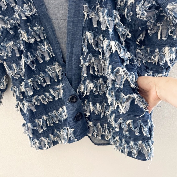 Vintage 80s Paula Sweet Muslin Mink Fringe Denim Jacket Large Blue USA Lagenlook - Picture 10 of 12